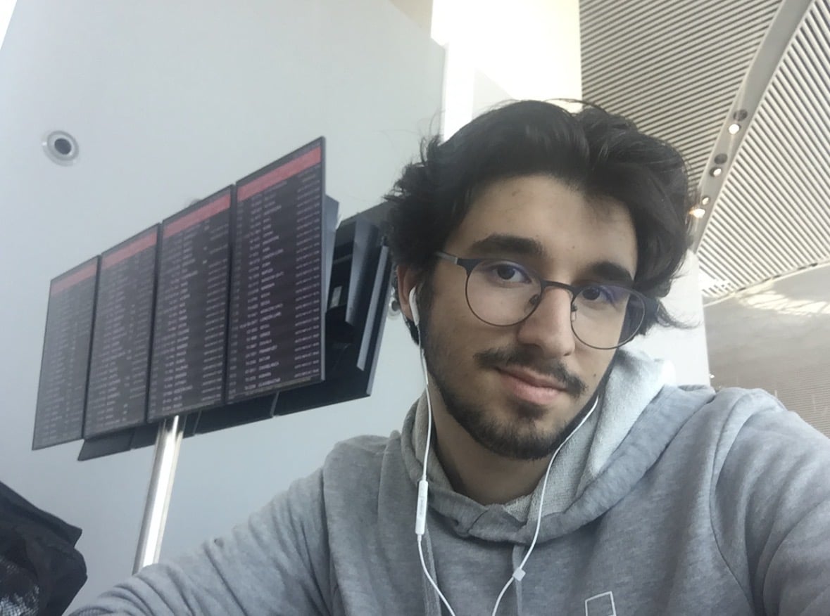 Ibrahim waiting at Istanbul Airport on the day he moved to Poland