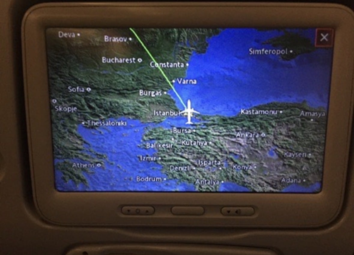 The in-flight map shortly after departure from Istanbul