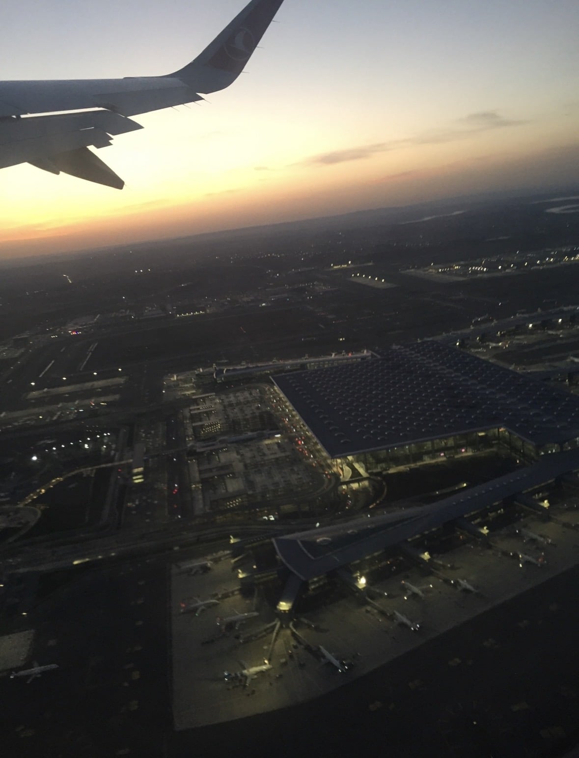 The view from the airplane over Istanbul at sunset